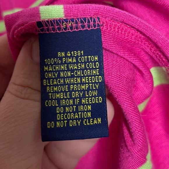 Polo Ralph Lauren Golf Big Pony Pink Lime Green Stripe Tshirt sz XL Preppy - Picture 5 of 7